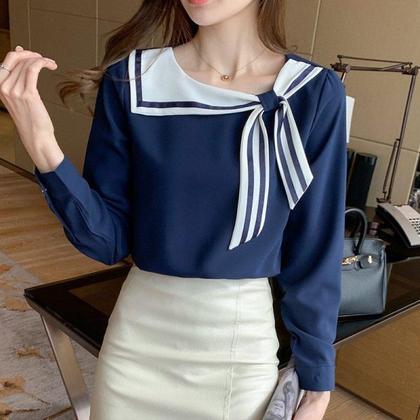 Navyblue Shift Square Neck Sweet Paneled Shirts & Tops